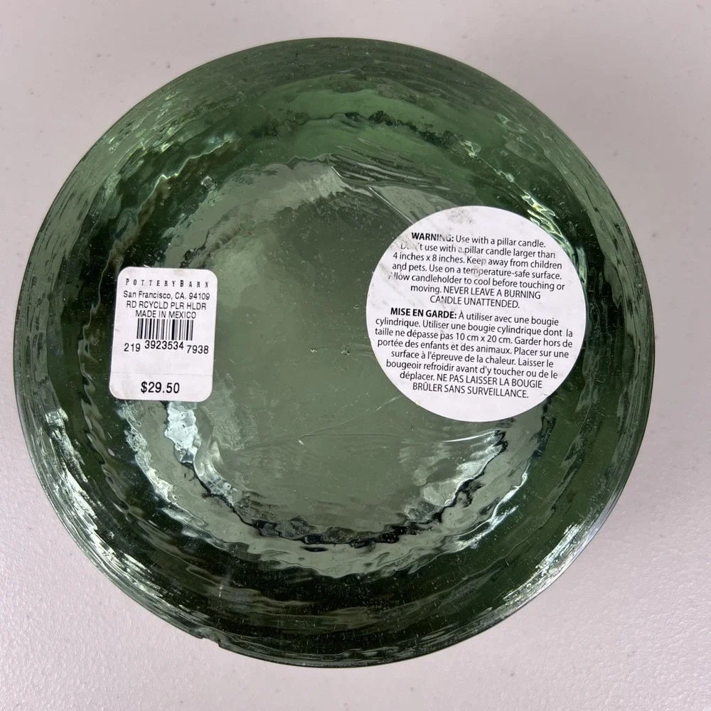 Pottery Barn recycled glass pillar holder Mexican Glass READ
